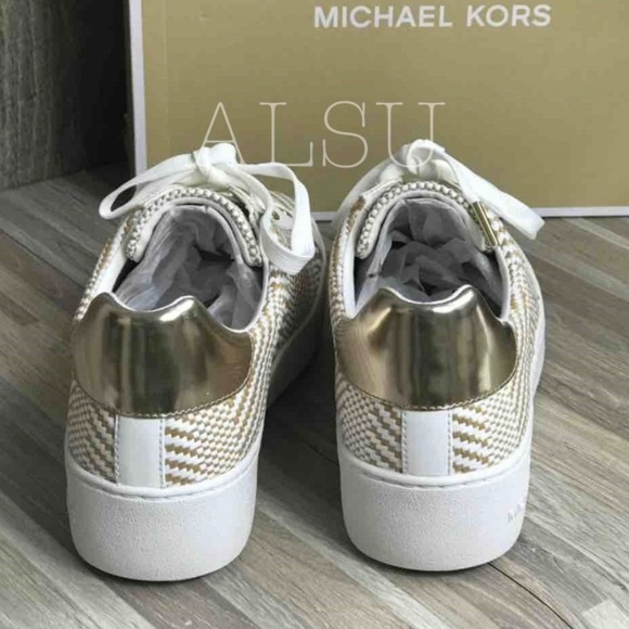 🌸Sale🌸 Michael Kors Poppy Lace Up Diagonal Weave Natural Size 9.5 49S9POFS3D - Picture 3 of 8